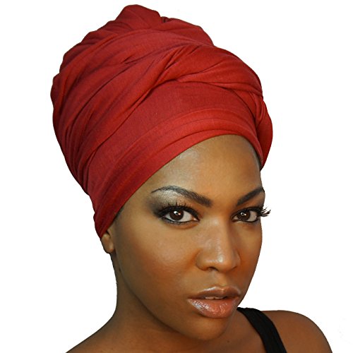 Stretch Head Wraps for Women | Extra Long Jersey Knit Turbans| Soft Cotton African Head wrap Scarf | CRIMSON