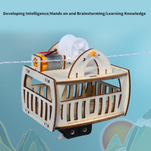 Motor Driven Cable Car Model Toy with Wooden Assembly Build and Visible Gear Transmission for Students Families and Home Learning Projects Cable Car Model Wooden Build Science Toy Motor Driven Gear - Image 5