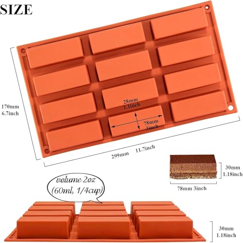 Image of Moldberry Silicone Protein Bar Mold - 12 Cavity Medium Narrow Rectangle Energy Bar Maker for Caramel, Muffins, Brownies, Cornbread, Cheesecake, Soap, Butter - Non-Stick Bakeware Mould (1 Pack)