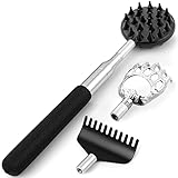 Rückenkratzer Aus Bis 76,5cm Edelstahl Teleskopstange mit 3 Stück abnehmbaren Köpfen, beootcr Tragbar Handfester Griff Rückenkratzer für Rücken und Kopf Kratzen, sofortige Linderung von Juckreiz