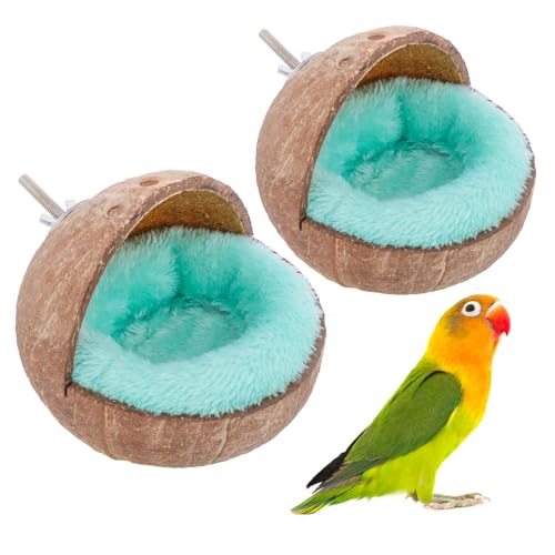 VTurboWay 2 Pack Natural Coconut Shell Parrot Nest Finch House Canary Bed Hanging Toy Breeding Nesting Anti-Pecking Bite with Warm Pad for Cages Sleeping Bird Bed by VTurboWay - Used condition - US$17.09