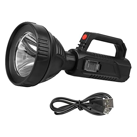 soonbuy Super Bright LED Torch, LED Rechargeable Handheld Searchlight, 10W 3500mAh Big Spotlight Flashlight, Heavy Duty Searchlight High Power Camping Torch Lantern Waterproof black Cover