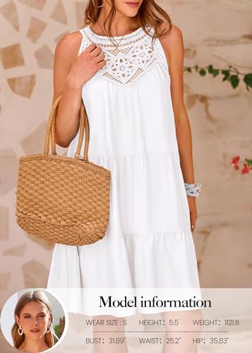 KIRUNDO Womens Summer Casual Sleeveless Halter Sundress 2025 Hollow Out Tiered Swing A Line Mini Beach Vacation Dresses3