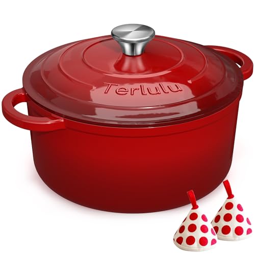 Terlulu Enamelled Cast Iron Round Casserole Dish with Lid & Cotto...