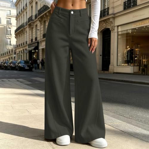Wide Leg Pants for Women High Waisted Button Closure Business Trousers - image 2