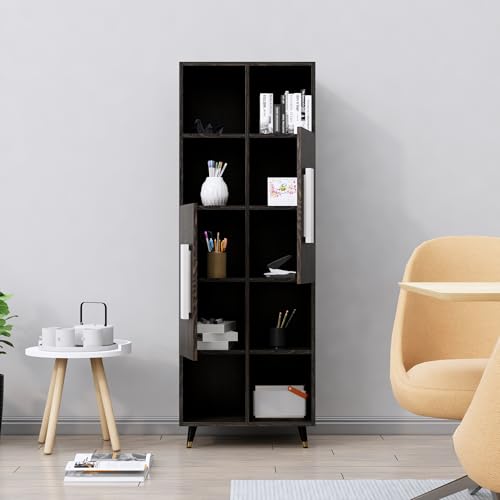Image of Bniture Bookshelf for Home | Engineered Wood Book Shelf with 2 Door & 6 Shelf | Open Book Shelf Stand for Library | Multipurpose Display Organizer for Living Room, Study & Office | Flower Wenge