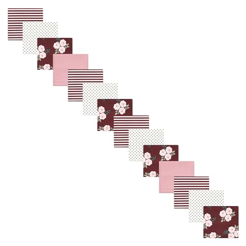 Image of Hudson Baby Unisex Baby Cotton Poly Flannel Receiving Blankets Bundle Set, Burgundy Floral, One Size