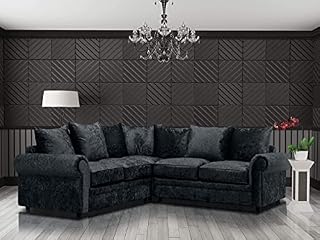 Huge Sale | Luxurious Black Crushed Velvet Corner Sofas & couches -Cheap sofa settee For living room - Delivery All Over UK