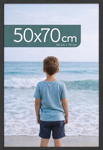 LPVS Cadre 50x70 cm – Cadre Photo Noir Bois MDF avec Verre Acrylique – Cadre Mural pour Affiche, Photo ou Poster – Décoration Tout Style - Entreprise Française