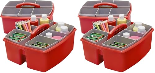 Image of Storex Large Classroom Caddy with Cups, 13 x 11 x 6.575 Inches, Red, Case of 2 (00981U02C) (Pack of 2)