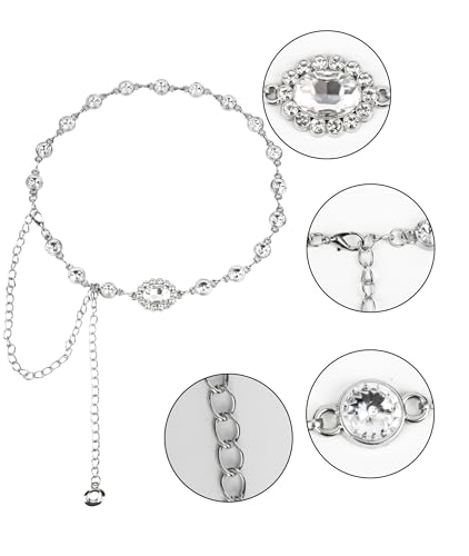 Western Rhinestones Concho Belt for Women Cowgirl Chain Belts for Dresses Jeans Country Concert Outfit 25‘’-45‘’3