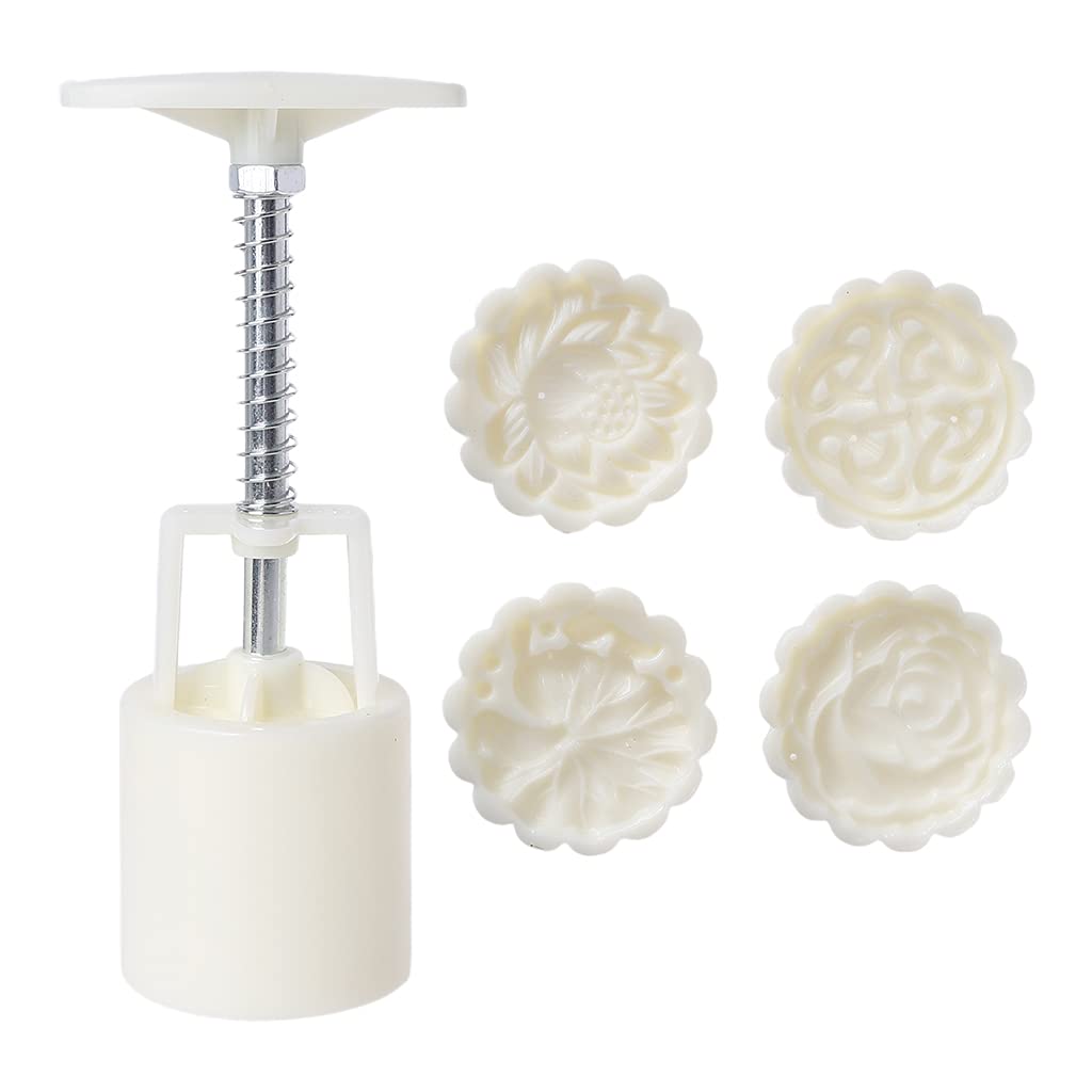 50g Round Moon Cake Molds,4 Hand Press Cookie Stamps Mooncake Molds for Mid-Autumn DIY Pastry Tool