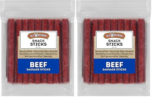 Old Wisconsin Beef Sausage Snack Sticks, Naturally Smoked, Ready to Eat, High Protein, Low Carb, Keto, Gluten Free, 26 Ounce Resealable Package (Pack of 2)