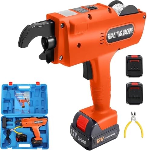 Image of Automatic Rebar Tying Machine, Handheld Cordless 8-34mm Steel Bar Tier with 2x 4500mAh Batteries, 0.8 Second Binding Speed for Construction, Bridge, and Tunnel Rebar Work
