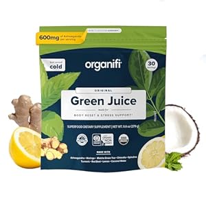 Organifi Green Juice – Powder Supplement with Organic Spirulina, Ashwagandha, and Chlorella – Helps Achieve Fitness Goals and Reduce Cortisol Levels, 30-Day Supply
