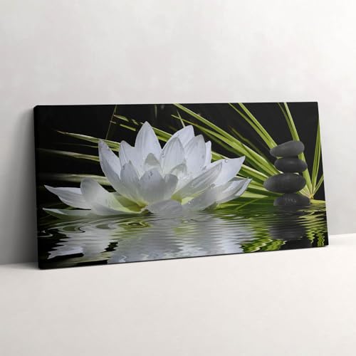 Nénuphar et feuilles tableau de salon haut de gamme en toile 100x50 cm