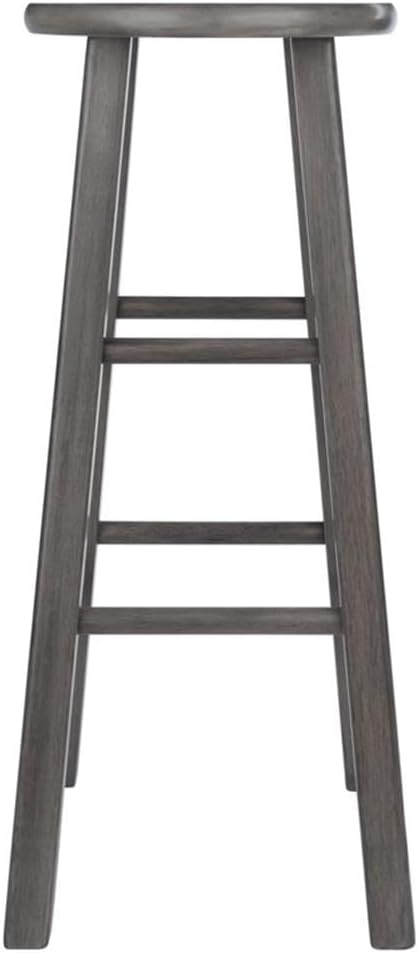 Pemberly Row 29" Transitional Bar Stool, Solid Wood, Rustic Gray Finish, Square Legs, 220 lbs Capacity, Fully Assembled, Handcrafted Design for Kitchen or Dining Area