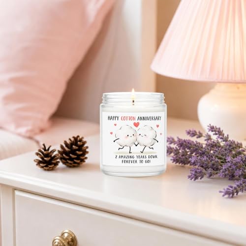 2nd Wedding Gift, Cotton Anniversary Candle, Soy Wax Lavender, for Him Her - Image 5