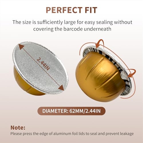 Reusable Pods Aluminum Foil Seals for Nespresso VertuoLine Capsules 100PCS, Refillable Aluminum Covers Foil Seals Lids for Nespresso Vertuo Compatible for Nespresso VertuoPlus Espresso Machine
