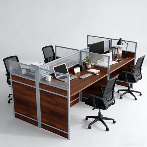 4-Person Office Cubicle Desk 94.5" with Privacy Panels