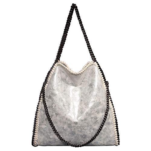 Damen lässige Handtasche PU Leder Umhängetasche Kettentasche Hand Mode Geldbörse Handtasche (Silber) Cover
