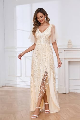 Mother of The Bride Dresses for Wedding with Ruffle Sleeves Sequin Long Slit Groom Dress4