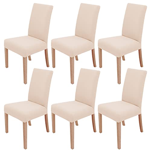 sorliva Stuhlhussen 6er Set Elastische Stuhlbezug Hussen für Esszimmer Stühle Schwingstühle Schutz Stuhlbezüge Waschbar Spannbezug für Küche Hochzeit Büro Bankette Partys Hotel (Beige) Cover