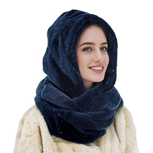 Taglia unica per tutti Lina & Lily Sciarpa con Cappuccio, Sciarpa ad Anello Scaldacollo Donna Invernale Pelliccia Sintetica (Blu Navy)