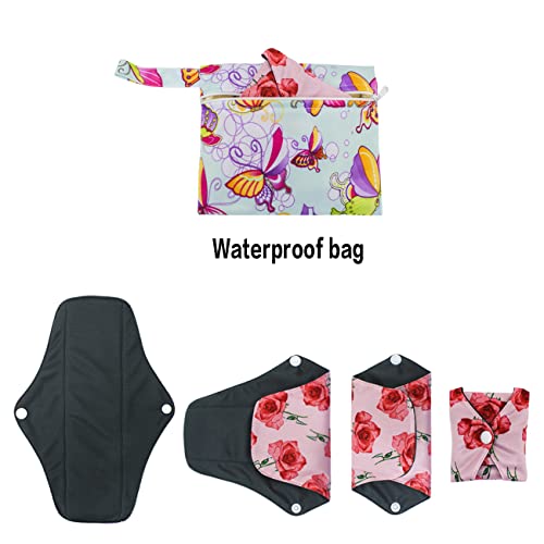 Mumsbest Reusable Menstrual Pads For Women, 6Pcs Washable Bamboo Cloth Pads With Awj Lining, Waterproof Cloth Sanitary Napkins With 1 Mini Wet Bag & 1 Mesh Laundry Bag (Pink) #TOP5