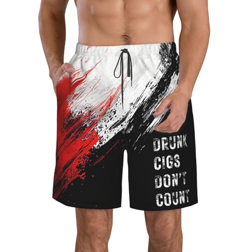 Board Shorts Drunk Cigs Don't Count Funny Gifts Mens Swim Trunks Quick Dry Swim Shorts Beach Short with Pockets