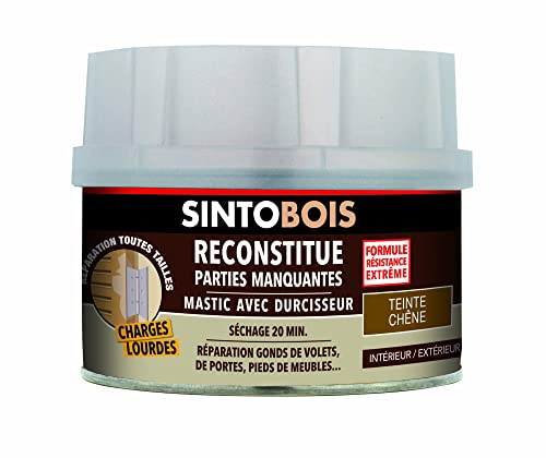 SINTOBOIS - Pâte à Bois Charges Lourdes - Reconstitue les Parties Manquantes - Passages Fréquents et Charges Lourdes - Intérieur et Extérieur - Sec en 20min - Chêne - Technique Professionnelle - 190g