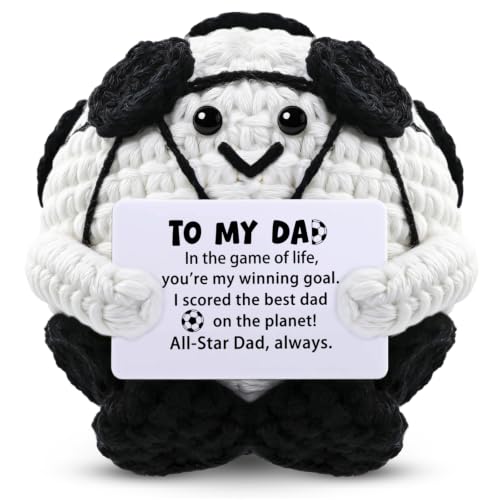 hixkvpen Funny Soccer Gift for Dad from Son Daughter Fathers Day Crochet Soccer Ball with Inspirational Card Emotional Support Stuffed Animal World Cup 2026 Gift for Soccer Lovers