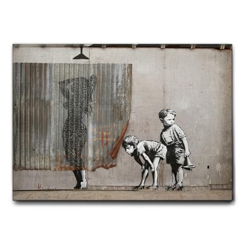 Giallobus - PRINT ON CANVAS ON WOODEN FRAME - BANKSY - WOMAN SHOWER - 70 x 100 CM