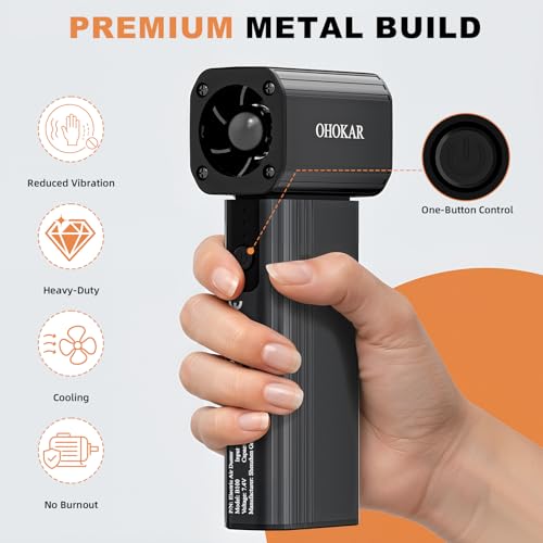 OHOKAR Compressed Air Duster-150000RPM 160W Brushless Motor Metal-Bodied Electric Air Duster, 29.6Wh Rechargeable Cordless Mini Blower, 18W Fast Charging 4-Speed Dust Blower for PC, Keyboard,Car, Home — view 3