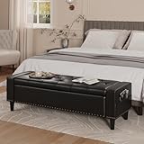 60' Storage Ottoman Bench, Faux Leather Upholstered Bed Bench with Tufted Buttons and Nailhead Trim, Large Ottoman with Storage for King Size End of Bed, Bedroom, Living Room, Entryway, Hallway, Black