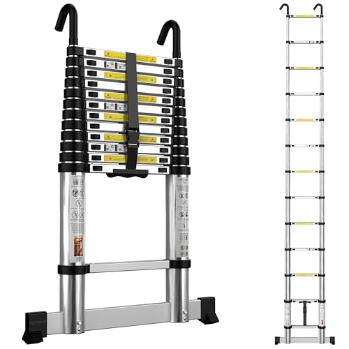 Telescopic Ladder 3.8M Aluminium Extension Extendable Loft Ladder for Roof Loft Caravans RV