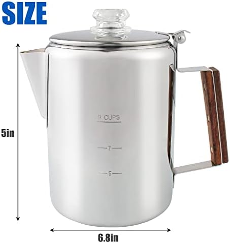 APOXCON Coffee Maker Percolator Pot 304 Stainless Steel for Camping Outdoor Traveling Stovetop Fast Brew Kettle 9 Cups