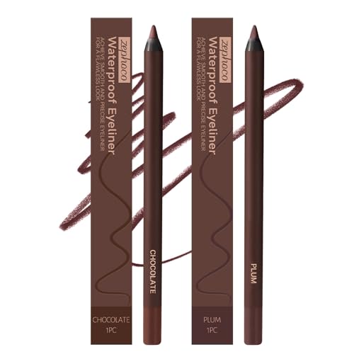 2-in-1 Waterproof Eyeliner and Eyebrow Pencil, Duo Sharpenable Eye Pencil, 24HR Smudge-Proof Eye Liner, Long-Lasting, Chocolate and Plum, Dual Pack