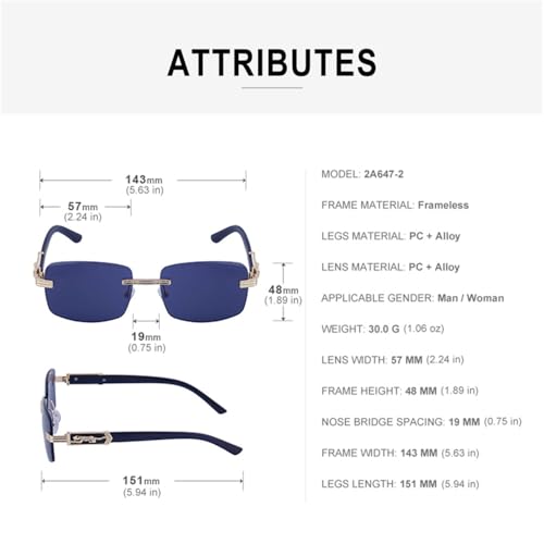 Rectangle Rimless Sunglasses For Men Women Frameless Vintage Leopard Frame Eyewear Shades2