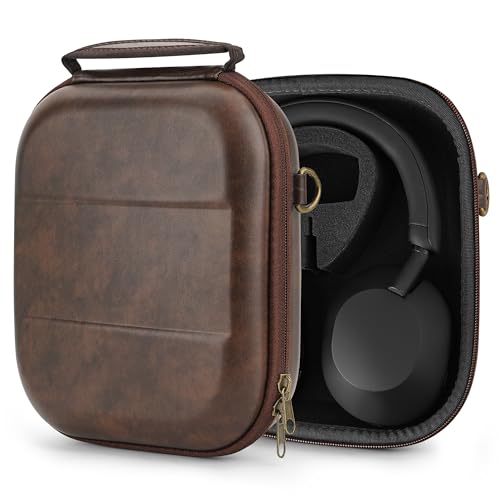 Image of Geekria Shield Headphones Case Compatible with Sony WH-1000XM5, Bose QC Ultra II, Skullcandy Crusher ANC 2 and More, Replacement Hard Shell Travel Carrying Bag with Cable Storage (Brown)