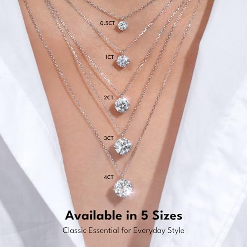 KRKC Moissanite Pendant Necklace for Women, 0.5CT/1CT/2CT/3CT/4CT Lab Created Diamond Solitaire Pendant, VVS1 Clarity D Color, Adjustable 14K White Gold Plated S925 Sterling Silver Chain, Jewelry Gift for Anniversary Valentines Christmas Day3