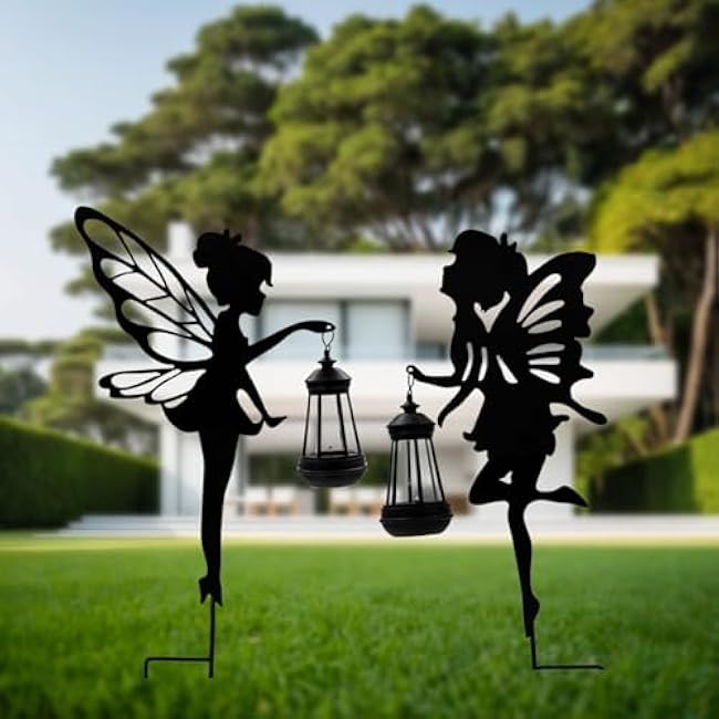 Solar Fairy Garden Decor Lights, 2 Packs, Metal Hanging Lanterns with Warm Solar Glow ¨C Exquisite Gifts for Women, Mom, Friends (Fairy Hanging Lantern)