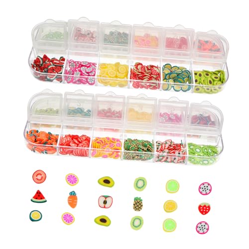 HAPINARY Assorted Nail Art Sequins DIY Crystal Mud Polymer Clay Fruit Slices for Manicure Decoration for Crafts and Nail Beauty