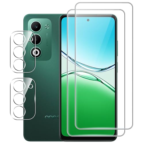 FDHYFGDY Protector Pantalla para OPPO A5 4G/5G/OPPO A5m, 2 Piezas Protector de Pantalla, 2 Piezas Pelicula para lentes, Ultra HD Vidrio Templado, Dureza 9H, Anti Arañazos