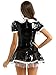 ACSUSS Women's Wet Look PVC Leather French Maid Cosplay Costume Mini Tulle Dress Apron Fancy Dress Black Large