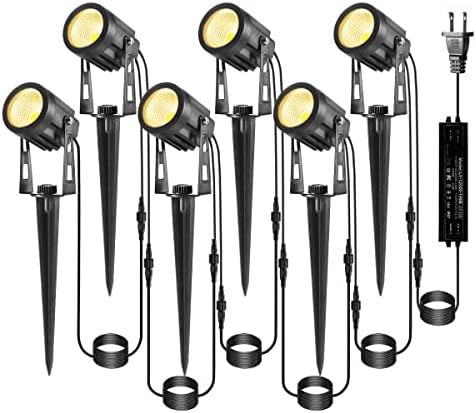 Greenclick Landscape Lighting, 3W 12V Extendable Low Voltage 6 in 1 Landscape Lights with Transformer IP65 Waterproof 1800 Lumen Outdoor Spotlight for Garden Walls Trees Flag Pathway, Warm White