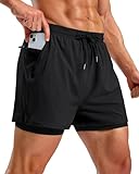 Pudolla Men's 2 in 1 Workout Running Shorts 5' Quick Dry Lined Gym Shorts Athletic with 4 Pockets for Men Tennis Training(Black Large)