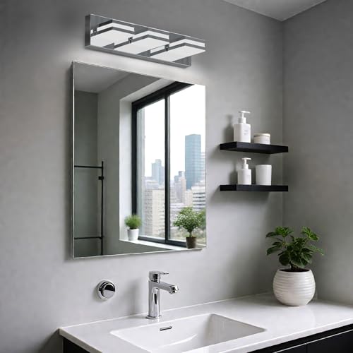 Image of IZORRO LED Modern Bathroom Lights Fixtures(3-Light,Dimmable,360Rotate),Chrome Acrylic Wall Lighting,Vanity Lights for Bathroom Over Mirror - 6000k 16In (No Assembly Required)