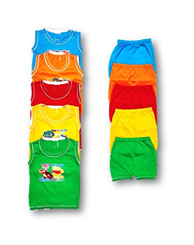 Image of Unisex Clothing Set for Baby Boy and Baby Girl 100% Cotton Tshirt and Short (Pack of 10 | 5 T-Shirts & 5Shorts | Multi Colored, Size from 0 Months Upto 6 Years)