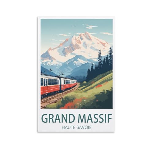 Impression sur toile Grand Massif : poster vintage haut de gamme Haute-Savoie 50 x 75 cm
